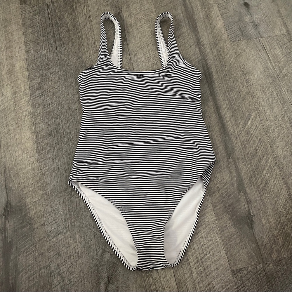 Aerie blue white one piece swimsuit stripe aerie black swimsuit size small